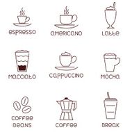 Collection of linear coffee icons with descriptions