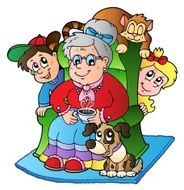 Cartoon grandma with two kids N2