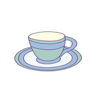 Colored Tea Cup and Saucer with Blue Green Stripes