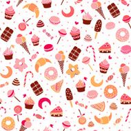 Sweets and baking desserts hand drawn seamless pattern vector