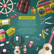 Postcard of modern flat design hipster icons N3