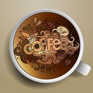 Coffee doodles with cup of coffee