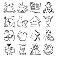 Restaurant dishes black outline icons set