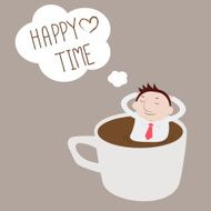 Businessman thinking happy time on a cup - Vector N2