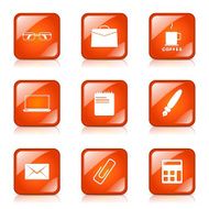 Office Work Square Vector Orange Icon Design Set N10