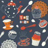Vintage card with cupcakes &amp; Tea