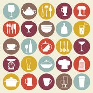 Vector Vintage kitchen dishes icons set N2