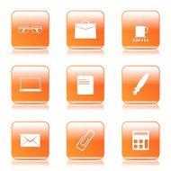 Office Work Square Vector Orange Icon Design Set N11