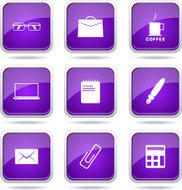 Office Work Square Vector Violet Icon Design Set N12