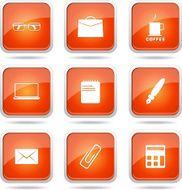Office Work Square Vector Orange Icon Design Set N12