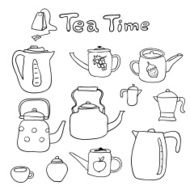 Vector hand drawn set of doodle teapots