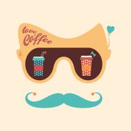 Colorful hipster vintage sunglasses with coffee cups