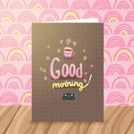 Good morning illustration with coffee and cat