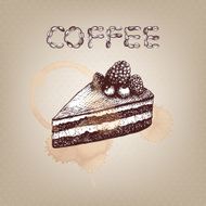 Hand drawn cake illustration on spotted background
