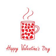 Mug with hearts and steam Happy Valentines day card