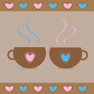 Two teacups with hearts Love card