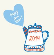 New year and christmas teapot card