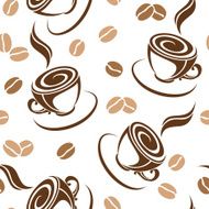 Seamless background with coffee beans and cups Vector illustration