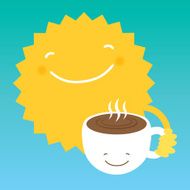 Sun drink coffee from a white cup in the morning