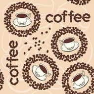 Vector background with coffee beans and cups