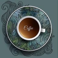 Cup of coffee and floral ornaments