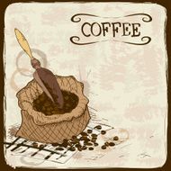 Illustration with coffee beans bag and scoop