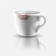 white cup with lipstick print