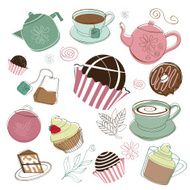Coffee tea and dessert doodles