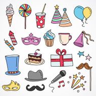 Cute hand drawn party and holiday icons N2