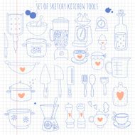 Set of kitchen tools on notebook paper