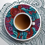 Cup of coffee and floral ornament N2