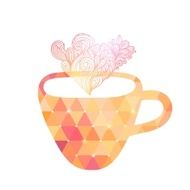 Triangle cup of tea or coffee with doodle steam N2