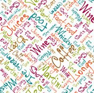 food and drinks names colorful seamless on white