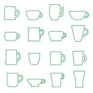 mugs and cups black outline icons set eps10