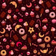 Sweets and baking desserts hand drawn seamless pattern