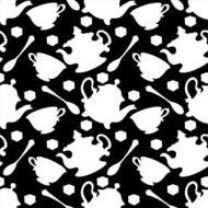 Seamless pattern with silhouettes cups teapots spoons sugar N3