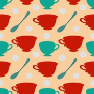 Seamless pattern with cups spoon and sugar cube N2