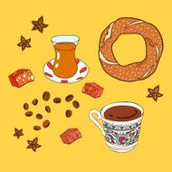 Set of traditional turkish tea and coffee break
