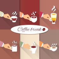 Business hands offering hot coffee drinks