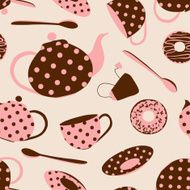 Seamless pattern of tea set and donuts N2