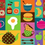 Seamless pattern of tea set and breakfast food N2