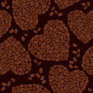 Seamless pattern with Heart shapes are made of coffee beans