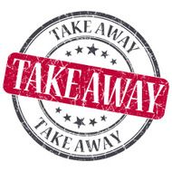 Take Away red grunge round stamp on white background