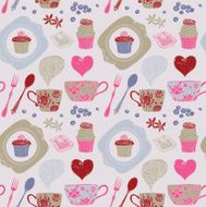 Seamless pattern with cups and cakes