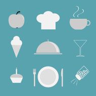 Restaurant icon set Chef hat cloche salt shacker martini Flat