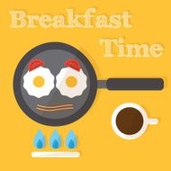 Breakfast time Fried eggs making process preparing food Flat design