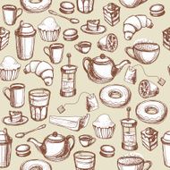 Seamless pattern with coffee and tea cups N3