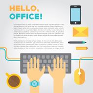 Illustration about office or coworking life with typing hands and