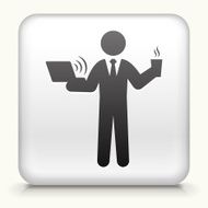 Square Button with Businessman Working