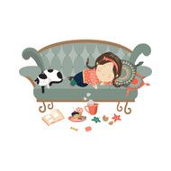 Lazy sleeping girl with cat N2